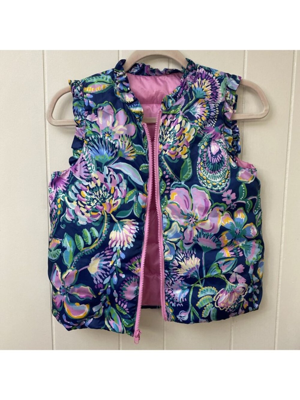 Lilly Pulitzer Floral pink Reversible Vest Size XL 12-14 Excellent cond.